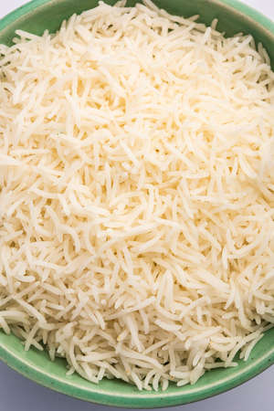 Cooked plain white basmati rice or steamed rice in bowl