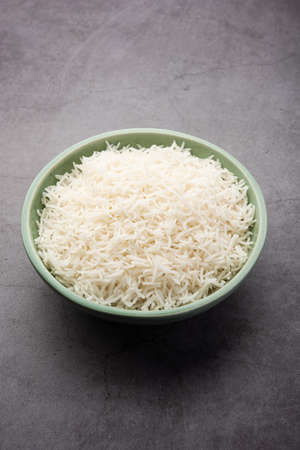 Cooked plain white basmati rice or steamed rice in bowlの写真素材