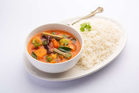 Sambar Rice or Sambar Sadam - One Pot Meal from South Indian state tamil nadu and kerala