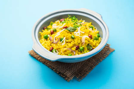 Pohe, poha or Pohaa, also known as pauwa, sira, chira, or aval, Bajil among many other names, is flattened rice originating from the Indian subcontinentの写真素材