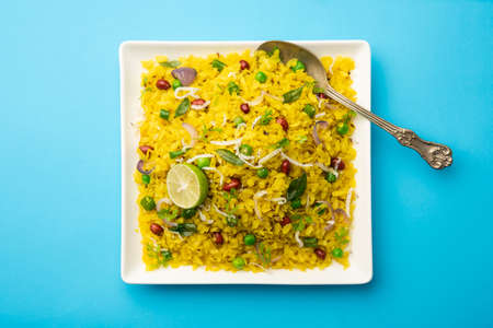 Pohe, poha or Pohaa, also known as pauwa, sira, chira, or aval, Bajil among many other names, is flattened rice originating from the Indian subcontinentの写真素材
