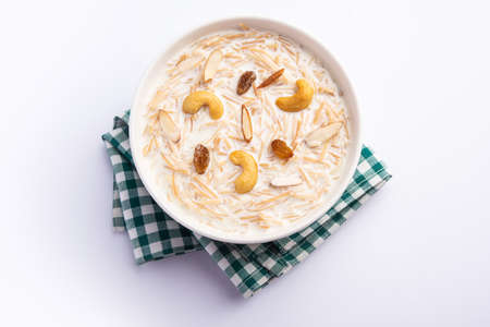 Semiya payasam or shewai or sewai Khir or seviyan Kheer is a Indian sweet made with vermicelli, milk, ghee, sugar or jaggery, raisins and nutsの写真素材