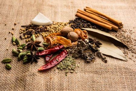 Indian Garam masala powder and colourful spices. selective focusの写真素材