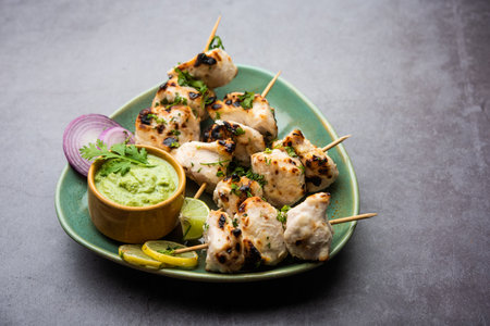 Malai Chicken Tikka or murgh malai is a mouthwatering juicy grilled chicken recipeの写真素材