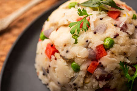 Upma, uppumavu or uppittu is Indian popular breakfast dish, most common in South and Maharashtra