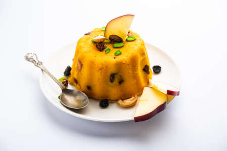 Apple Sheera or Halwa or Pudding is a classic dessert from Indiaの写真素材