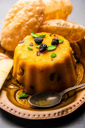 Halwa Puri or sheera poori is an Indian and Pakistani dessertの写真素材