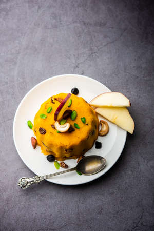 Apple Sheera or Halwa or Pudding is a classic dessert from Indiaの写真素材