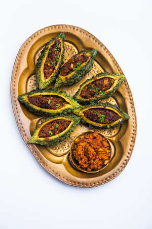 Bharwa karela masala fry or stuffed bitter melon recipeの写真素材