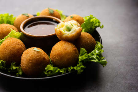 jalapeno cheese balls or poppers served with tomato ketchupの写真素材