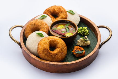 idli vada with sambar pr sambhar also called medu wada rice cake