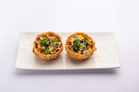Aloo Tokri Chaat or Potato Basket stuffed chat or katori chat