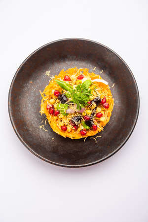 Aloo Tokri Chaat or Potato Basket stuffed chat or katori chatの写真素材