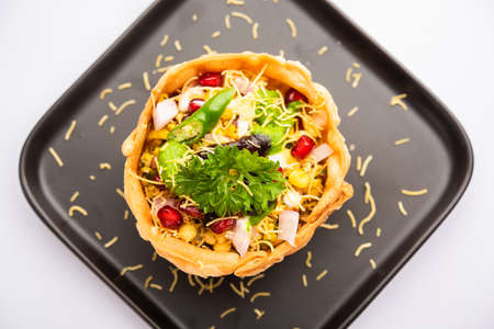 Aloo Tokri Chaat or Potato Basket stuffed chat or katori chat