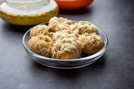 Cheese Puchka Indian Chat with lots of Cheese in Golgappe Panipuri Waterballs