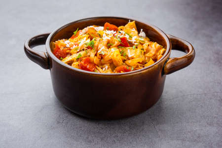 Cabbage coconut sabzi or vegetable with turmeric powder also known as patta gobi ki sabji, stir fried popular Indian foodの写真素材