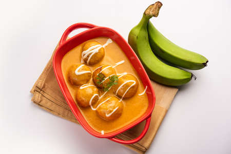 Banana Kofta curry also known as Kachche Kele Ke Kofte in Indiaの写真素材
