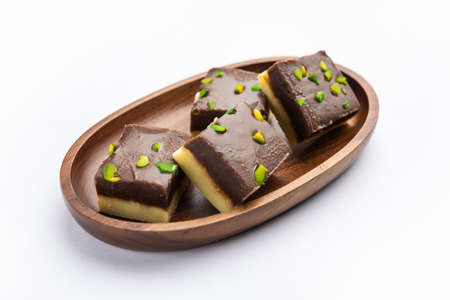 Choco Vanilla PateesaÂ or chocolate mawa barfi or or two layered burfi, Indian sweet or dessert