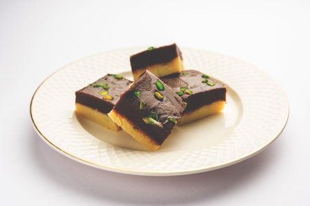 Choco Vanilla PateesaÂ or chocolate mawa barfi or or two layered burfi, Indian sweet or dessert
