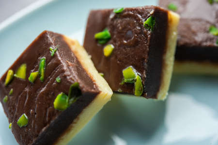 Choco Vanilla PateesaÂ or chocolate mawa barfi or or two layered burfi, Indian sweet or dessertの写真素材