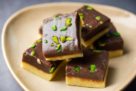 Choco Vanilla PateesaÂ or chocolate mawa barfi or or two layered burfi, Indian sweet or dessert
