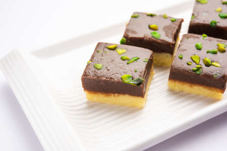 Choco Vanilla PateesaÂ or chocolate mawa barfi or or two layered burfi, Indian sweet or dessertの写真素材