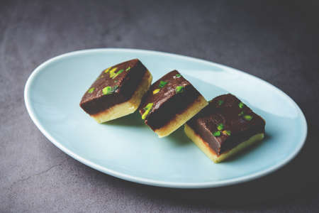 Choco Vanilla PateesaÂ or chocolate mawa barfi or or two layered burfi, Indian sweet or dessertの写真素材