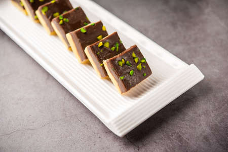 Choco Vanilla PateesaÂ or chocolate mawa barfi or or two layered burfi, Indian sweet or dessert
