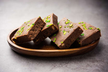 chocolate barfi or choco burfi cake, a tweak to indian dessert or sweet for festivals