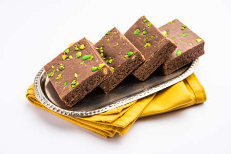 chocolate barfi or choco burfi cake, a tweak to indian dessert or sweet for festivals