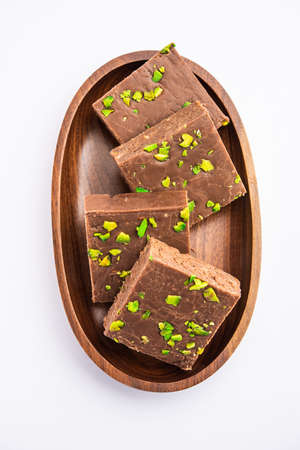 chocolate barfi or choco burfi cake, a tweak to indian dessert or sweet for festivals