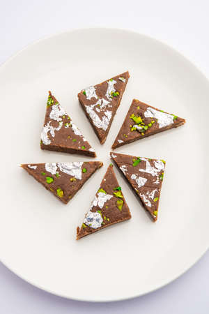 chocolate barfi or choco burfi cake, a tweak to indian dessert or sweet for festivals
