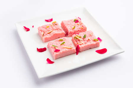 Rose Kalakand pink barfi or burfi also known as flavoured Mishri Mava Or Khoa Milkcake mithaiの写真素材