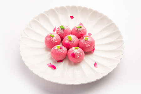 Delicious Pink Chumchum or rose flavour cham cham or Rasgulla or Rasagola, Rosogola, Rosogolla