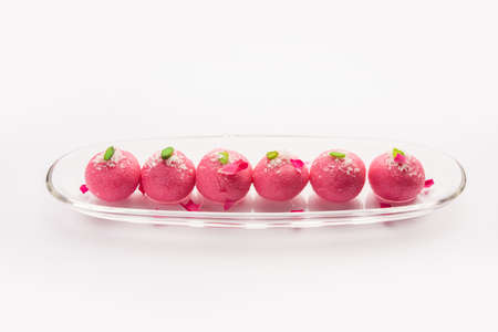 Delicious Pink Chumchum or rose flavour cham cham or Rasgulla or Rasagola, Rosogola, Rosogolla