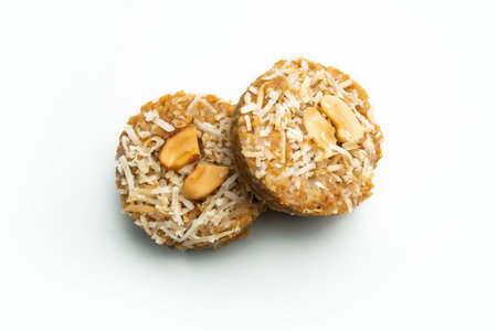 Amrit peda or Amrut pedha or pera is an Indian sweet made from milk and sugar with coconut toppingの写真素材
