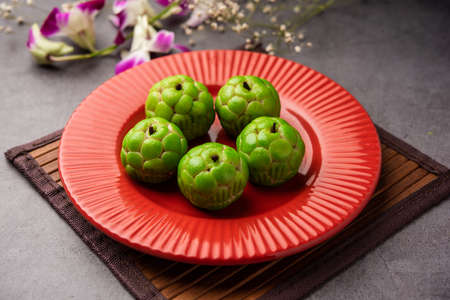 Sitafal peda or pera or custard apple shape designer sweet mithai barfi or burfi