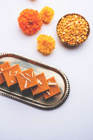 Besan burfi or Mohanthal roasted barfi - an indian sweetの写真素材
