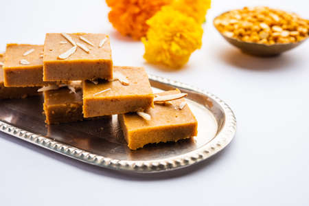 Besan burfi or Mohanthal roasted barfi - an indian sweet