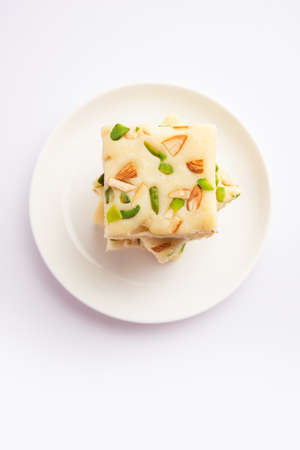 Milk powder barfi also known as Mava burfi, white Khoya burfi or Barfee, Indian Sweet foodの写真素材