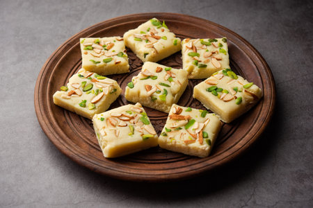 Milk powder barfi also known as Mava burfi, white Khoya burfi or Barfee, Indian Sweet foodの写真素材