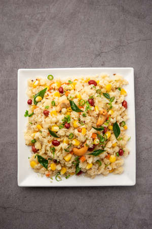 Sweet Corn Upma, makai rava uppittu made using with or without semolina , healthy Indian breakfast