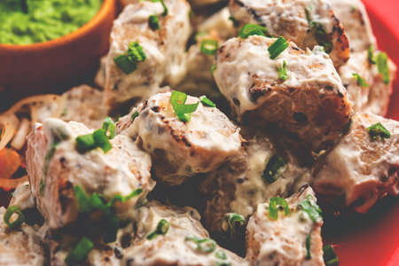 vegetarian soya malai chap made usingÂ soya chaapÂ withÂ whiteÂ creamy gravy