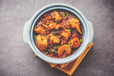 Punjabi soya chaap gravy or dhaba style soya chap masala sabzi served with naanの写真素材