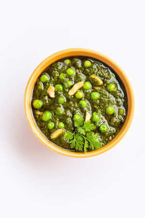 palak matar curry also known as spinach geen peas masala sabzi or sabji, indian food