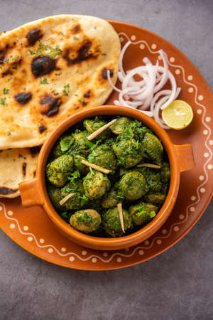 Soya Chunks Palak curry also known as Spinach Soyabean chunks sabzi or sabji, Healthy Indian food