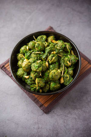 Soya Chunks Palak curry also known as Spinach Soyabean chunks sabzi or sabji, Healthy Indian food