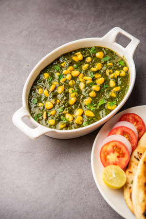 Palak sweet corn sabzi also known as Spinach Makai curry sabji, north Indian main course menu