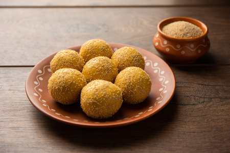 Khas khas besan laddu or poppy seeds and chickpea flour laddoÂ or laddooの写真素材