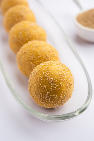 Khas khas besan laddu or poppy seeds and chickpea flour laddoÂ or laddooの写真素材